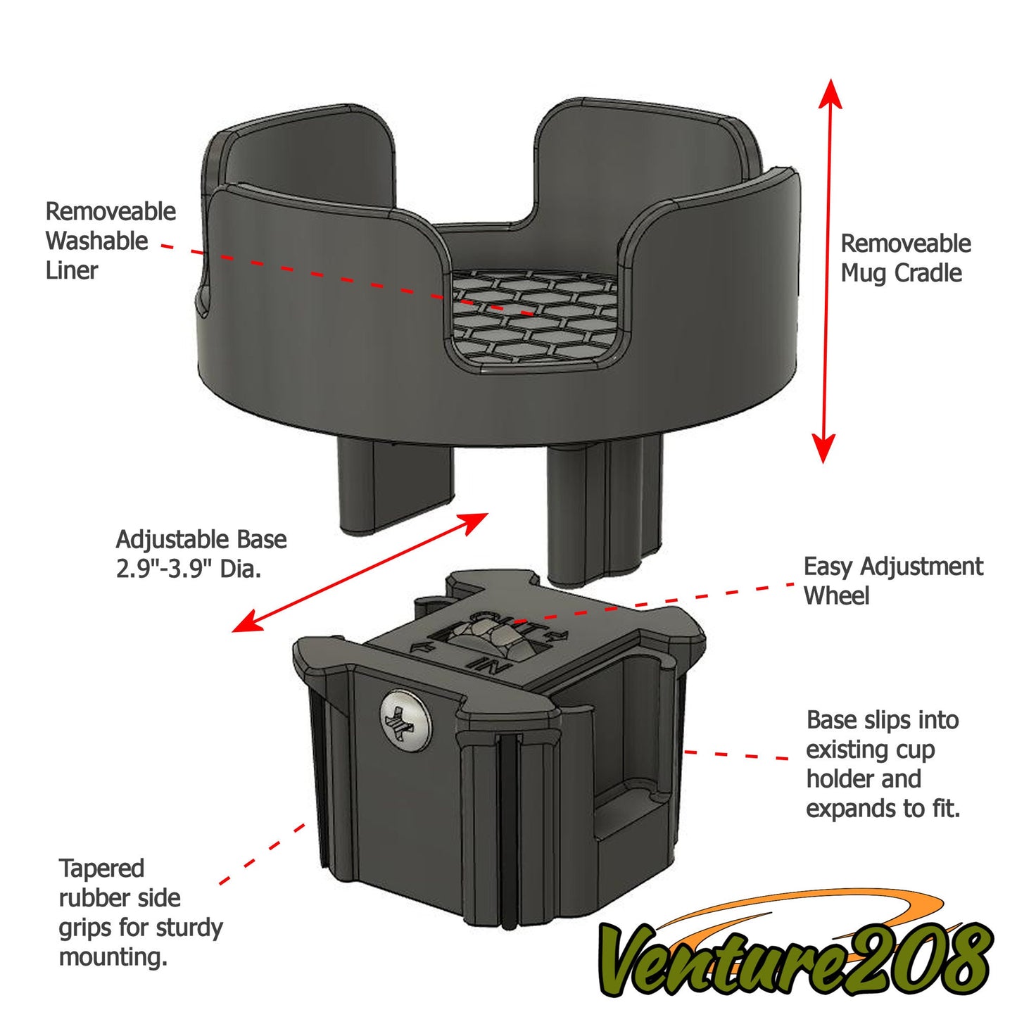 Mug Buddy - Car Cup Holder System, Fits Yeti 10, 14, or 24 oz Oversize Rambler Mugs